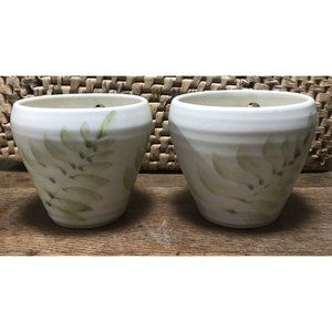 Hanging Planter set of 2 Studio Pottery Fern Pattern signed small succulent